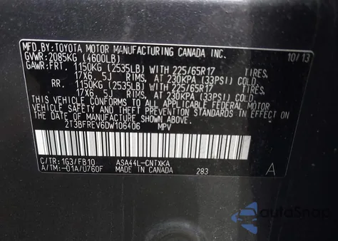 2013 Toyota Rav4 Le from USA, damaged, VIN 2T3BFREV6DW106406